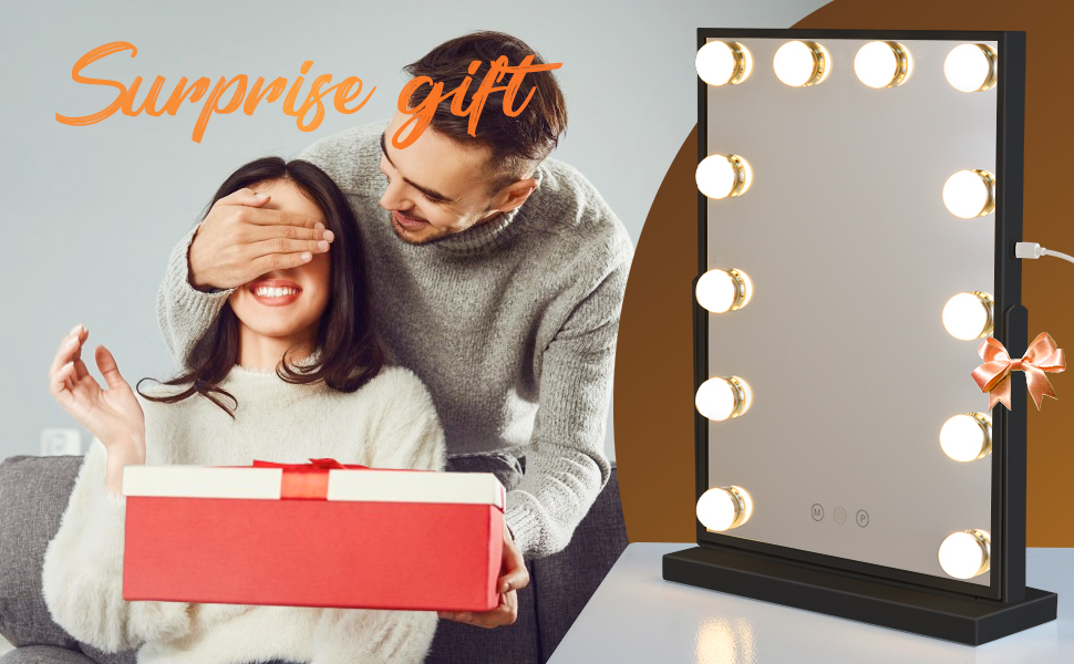 Gift packing of vanity mirror with lights and 10x magnification HVM12BSBK