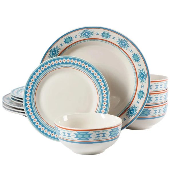 12-Piece-Decorated-Fine-Ceramic-Dinnerware-Set Multi-functional Geometric Pattern Decorated 12-Piece Fine Porcelain Dinnerware Set for Family Meals and Special Occasions