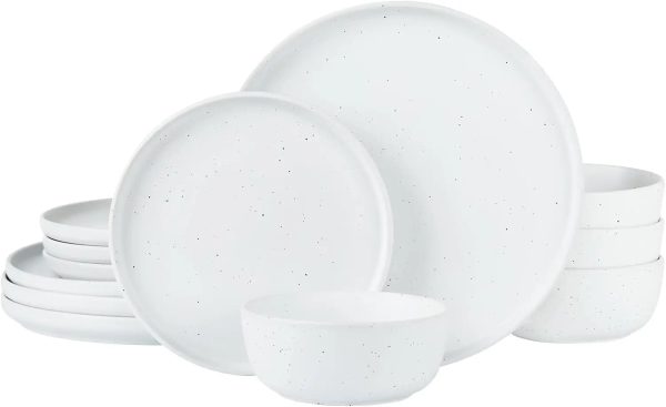 12 Piece Plates and Bowls Set, Speckled Dinnerware Sets for 4, Matte Dish Set, Microwave and Dishwasher Safe, tableware