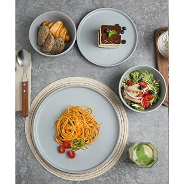 12 Piece Plates and Bowls Set, Speckled Dinnerware Sets for 4, Matte Dish Set, Microwave and Dishwasher Safe, tableware