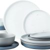 12 Piece Plates and Bowls Set, Speckled Dinnerware Sets for 4, Matte Dish Set, Microwave and Dishwasher Safe, tableware