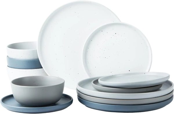 12 Piece Plates and Bowls Set, Speckled Dinnerware Sets for 4, Matte Dish Set, Microwave and Dishwasher Safe, tableware