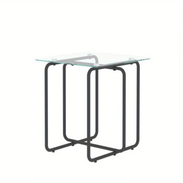 1pc Contemporary Glass Top Table For Coffee, Nightstand Or Accent In The Living Room Or Bedroom