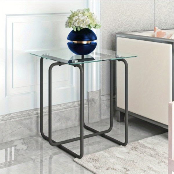 1pc Contemporary Glass Top Table For Coffee, Nightstand Or Accent In The Living Room Or Bedroom