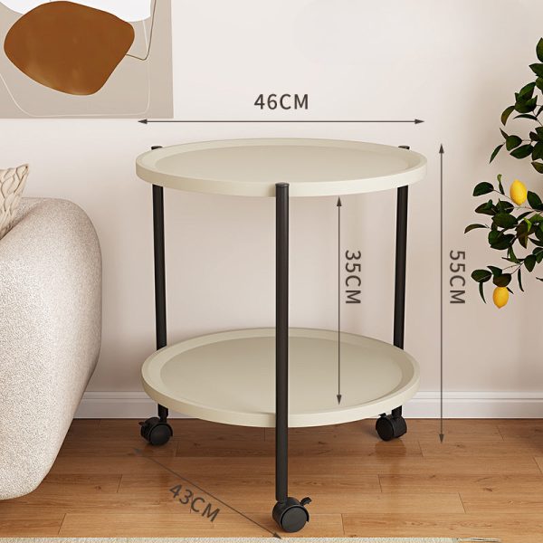 1712911072915-8bd48f1b3db548099fa4b200331a3e5e-goods Double-Decker Round Plastic Side Table with Wheels - Modern Movable Sofa Coffee Table, Mini Storage Rack for Living Room