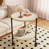 Double-Decker Round Plastic Side Table with Wheels - Modern Movable Sofa Coffee Table, Mini Storage Rack for Living Room