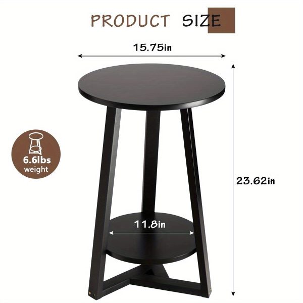 1713256402387-443e7508bd8e4bf2a36020707d892c34-goods Black Side Table, Two-Tier Round End Table, Modern Small Side Table Living Room, Bedroom & Balcony, Black End Table with Storage Shelf with Solid Wooden Legs