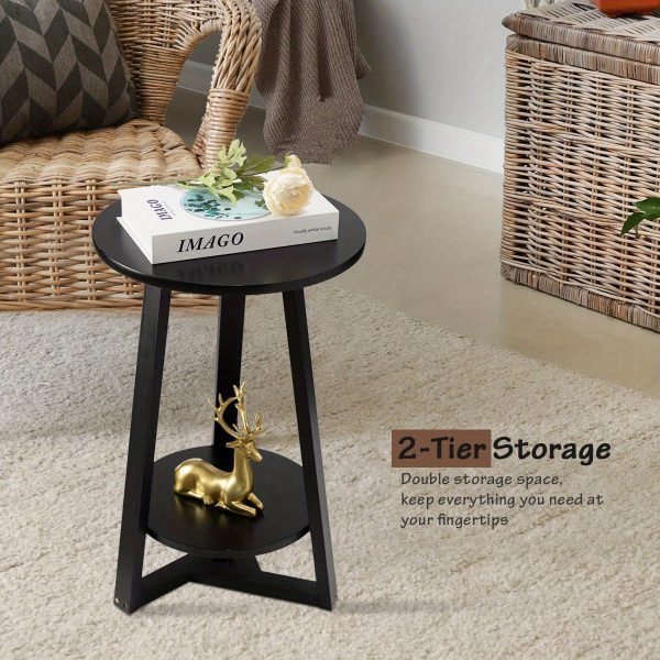 1713256406218-78b82f57d1d54ee6b424d1c8003ed9b8-goods Black Side Table, Two-Tier Round End Table, Modern Small Side Table Living Room, Bedroom & Balcony, Black End Table with Storage Shelf with Solid Wooden Legs