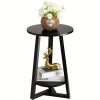 1713256407970-5c4eb9f9214649cb81dc873d4b3dbdb8-goods Black Side Table, Two-Tier Round End Table, Modern Small Side Table Living Room, Bedroom & Balcony, Black End Table with Storage Shelf with Solid Wooden Legs