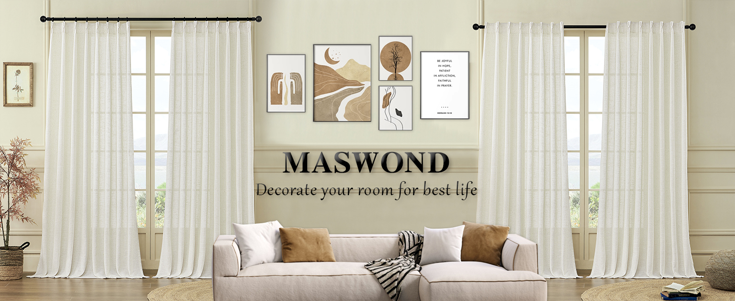 Pinch Pleated Window Curtains Pinch Pleat Back Tab Light Filtering Drapes with Hooks Boho Farmhouse