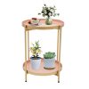 2-Tier End Table Folding Metal Round Side Table with Removable Tray for Living Room (Black/Gold/Golden Pink)