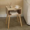 2023 New Mid Century Modern Side Table Bedroom with Storage, Small End Bedside Table with Solid Wood Legs for Living Room