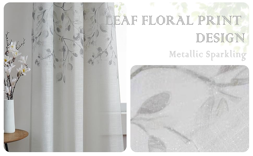 leaf floral print sheer curtain