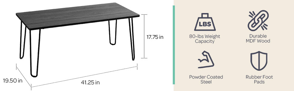 LAVISH HOME Modern Industrial Coffee Table with Hairpin Legs
