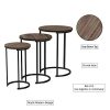 3-Piece Nesting Round Living Room End Tables Modern Style Gray-Brown Woodgrain-Look Metal Base Versatile Set Home Décor.
