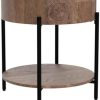 Round End Table Wood Side Table with Drawer Farmhouse Circle End Tables Accent Bedside Table Metal Frame Small Nightstand for Living Room, Bedroom and Small Spaces, Easy Assembly (Natural)