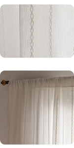 white embroidery striped curtain