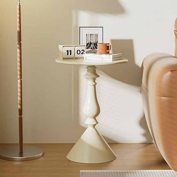 35c4e261-5545-4f14-97d3-90848ac13330-1 European Style Metal Pedestal Side Table - Space Saving, Non-Slip, Anti-Scratch Cream Round Table for Sofa, Bedroom Nightstand, Occasional Elegance Table - 16.54x22.83inch - No Assembly Required