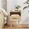 41-M-j-T_tL._AC_UY879 Nightstand,Bedside Table with PE Rattan Decor Drawer,Rattan Night Stand with Solid Wood Legs,Side Table with Drawer Open Shelf,End Table for Bedroom,Living Room,Yellow