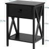 Versatile End Storage Shelf Side Table, Black, Nightstand with Drawer, Retro Blk