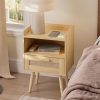 41E4PURFL1L._AC_UY879 Nightstand,Bedside Table with PE Rattan Decor Drawer,Rattan Night Stand with Solid Wood Legs,Side Table with Drawer Open Shelf,End Table for Bedroom,Living Room,Yellow