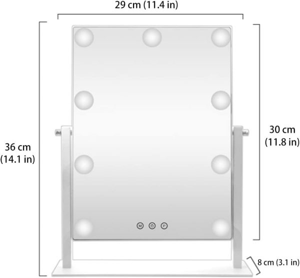 41P9b958fhL._AC_SL1000 Hollywood Vanity Mirror with 9 Dimmable Bulbs Lights, Three Color Lighting Modes, and 5X Magnification, Smart Touch Control, 360°Rotation (White,Gift Box)