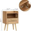 41aAxYdhTOL._AC_UY879 Nightstand,Bedside Table with PE Rattan Decor Drawer,Rattan Night Stand with Solid Wood Legs,Side Table with Drawer Open Shelf,End Table for Bedroom,Living Room,Yellow