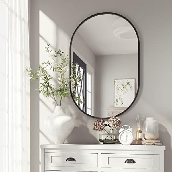 41vtIk6mrrL._AC_UY879 24x36 Black Oval Mirror, Metal Framed Mirror for Wall, Wall-Mounted Bathroom Vanity Mirrors