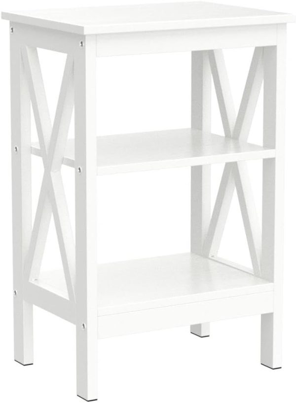 41z2Tk7glYL._AC_SL1230 Nightstand Sofa Side Table with 3-Tier Storage Shelf for Living Room, Bedroom, Stable Steel Frame, Easy Assembly, End, White