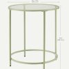 51-wHye-KsL._AC_SL1500 Round Side Table, Glass End Table with Metal Frame, Laurel Green Coffee Table with Modern Style, for Living Room, Balcony, Bedroom, Laurel Green