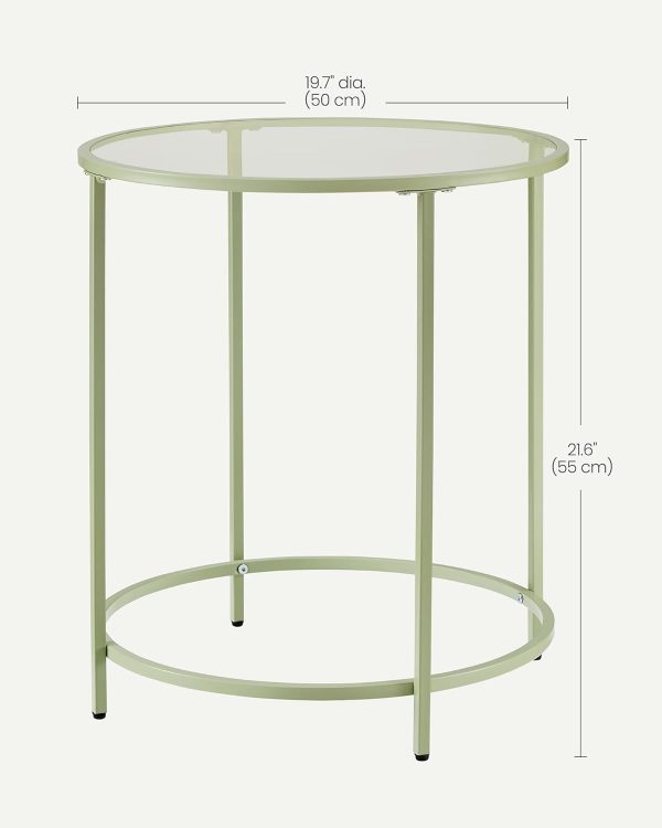 51-wHye-KsL._AC_SL1500 Round Side Table, Glass End Table with Metal Frame, Laurel Green Coffee Table with Modern Style, for Living Room, Balcony, Bedroom, Laurel Green