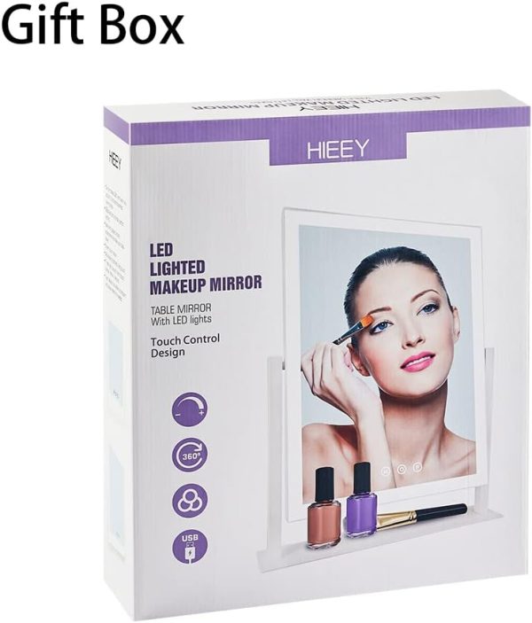 Lighted Makeup Mirror, Hollywood Vanity Mirror with Lights, Three Color Lighting Modes, and 5X Magnification Mirror, Smart Touch Control, 360°Rotation (15.2in. White)