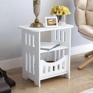 End Table, Cute Nightstands Small Tables for Small Spaces White Coffee Bedside StorageShelf for Office, Living Room, Bedroom (OS-IF9T-RZPT)
