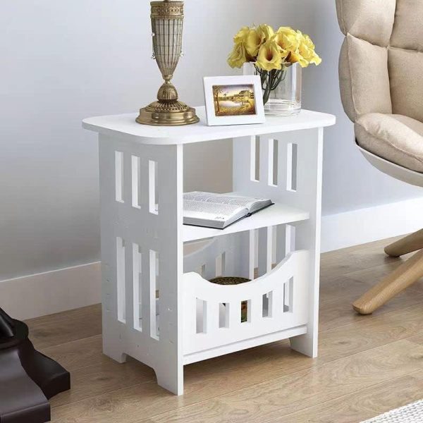 End Table, Cute Nightstands Small Tables for Small Spaces White Coffee Bedside StorageShelf for Office, Living Room, Bedroom (OS-IF9T-RZPT)