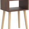 Nightstand, Mid-Century Modern Bedside Table with Solid Wood Legs, Adorable and Practical End Side Table with Open Storage Shelf, Fashion Bedroom Furniture Rustic Brown.