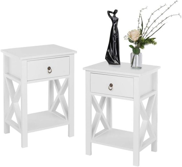 51CMZkWHM4L._AC_SL1000 White bedside table, small bedside table with drawers and shelves, farmhouse bedside table bedroom, coffee table, bedside table, white side table with rustic handles, suitable for small spaces, dormitories, children's room, living room