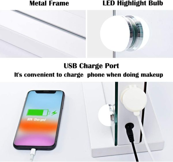 51Fdrq_EsLL._SL1000 Vanity/Makeup Mirror with Lights,10X Magnification,Large Hollywood Lighted Vanity Mirror with 15 Dimmable LED Bulbs,3 Color Modes,Touch Control for Bedroom,Tabletop or Wall-Mounted