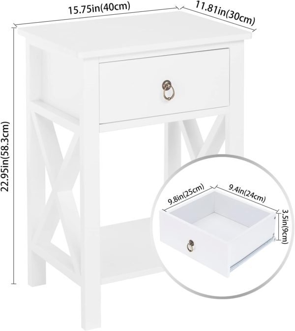 51LhNzlf4pL._AC_SL1482 White bedside table, small bedside table with drawers and shelves, farmhouse bedside table bedroom, coffee table, bedside table, white side table with rustic handles, suitable for small spaces, dormitories, children's room, living room