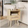 51UWm31BJoL._AC_UY879 Nightstand,Bedside Table with PE Rattan Decor Drawer,Rattan Night Stand with Solid Wood Legs,Side Table with Drawer Open Shelf,End Table for Bedroom,Living Room,Yellow