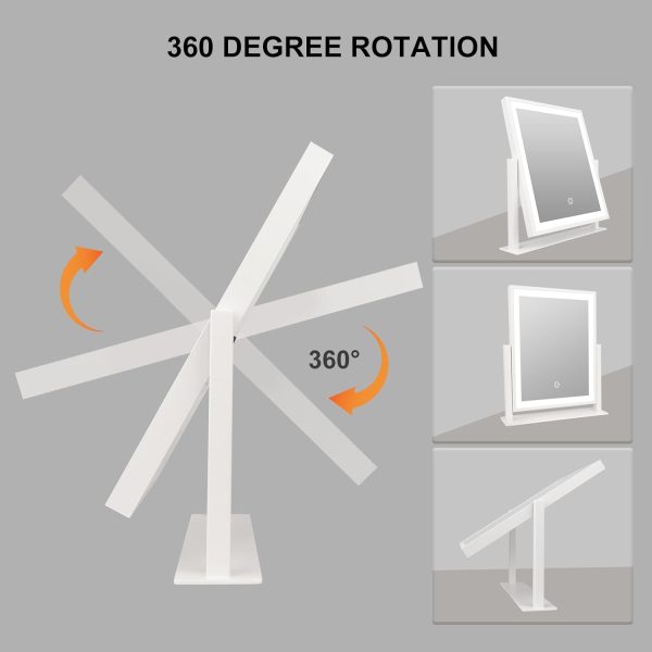 Classic Lighted Vanity Mirror 16in Makeup Mirror with Dimmable White Tabletop Mount Home Mirror with Dimmable LED Lights Thanksgiving Wedding Birthday Gift Touch Control, and 360 Rotation