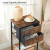 End Table with 2 Fabric Drawers and Storage Shelf, Industrial Nightstand, 23.6 Inch Tall Side Table, Bedside Table for Living Room Bedroom, Rustic Brown and Black BF106BZ01