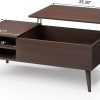 Wood Lift Top Coffee Table with Hidden Compartment, Storage Shelf and Metal Frame, Modern Center Table for Home Living Room Office (Deep Brown)
