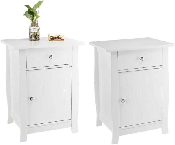 White Nightstand, Small Nightstand with Drawer and Door Cabinet, Wood Nightstand with Storage Organizer, Bedside Table with Drawers, Bedroom Nightstand, End Tables Living Room, Kids' Room, Dorm