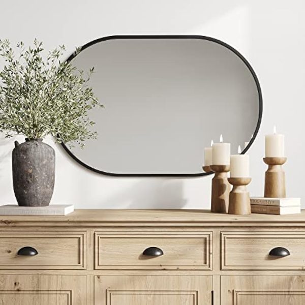 51mjYLhuMjL._AC_UY879 24x36 Black Oval Mirror, Metal Framed Mirror for Wall, Wall-Mounted Bathroom Vanity Mirrors