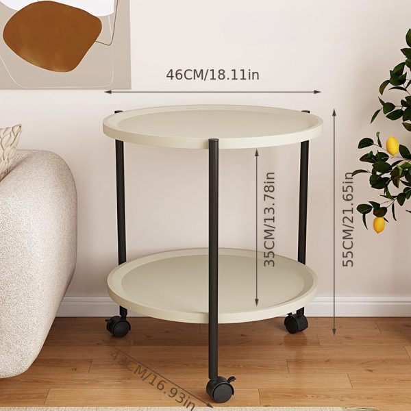 53538800-fd6a-11ee-963e-0a580a6936c8-1 Double-Decker Round Plastic Side Table with Wheels - Modern Movable Sofa Coffee Table, Mini Storage Rack for Living Room