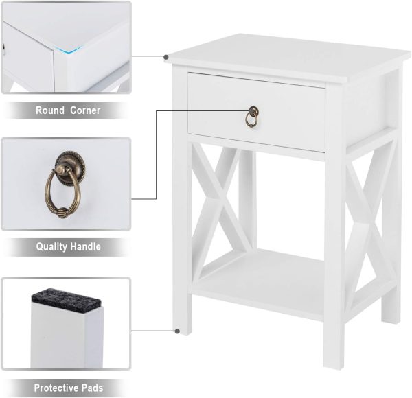 61-xUPhC_gL._AC_SL1500 White bedside table, small bedside table with drawers and shelves, farmhouse bedside table bedroom, coffee table, bedside table, white side table with rustic handles, suitable for small spaces, dormitories, children's room, living room