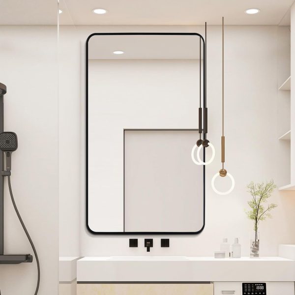 6111ttwXyZL._AC_SL1500 Arched Wall Mirror 20x30 Inch, Black Arch-top Bathroom Vanity Wall Mounted Mirror, Bedroom Modern Black Metal Framed Mirror