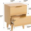 Wooden Nightstand with 2 Drawers, Small Bedside Table with Storage, Mid Century Modern End Side Table with Wood Fluted Drawers for Bedroom, Living Room（Natural）