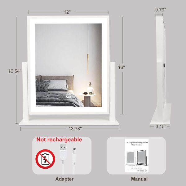 Classic Lighted Vanity Mirror 16in Makeup Mirror with Dimmable White Tabletop Mount Home Mirror with Dimmable LED Lights Thanksgiving Wedding Birthday Gift Touch Control, and 360 Rotation