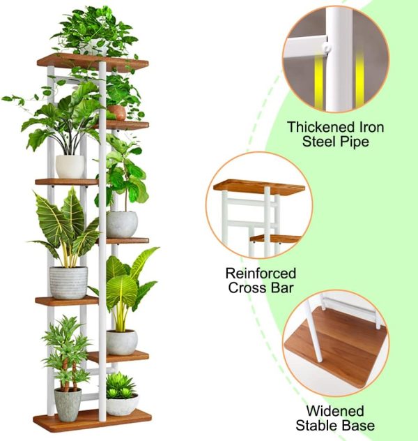 612CjvOzgNL._AC_SL1000 Plant Stand, Multiple Flower Pot Holder Shelf, Wood and Metal Tall Plant Display Rack Storage Organizer for Indoor, Outdoor, Garden, Patio, Balcony(8 Tier 9 Potted)